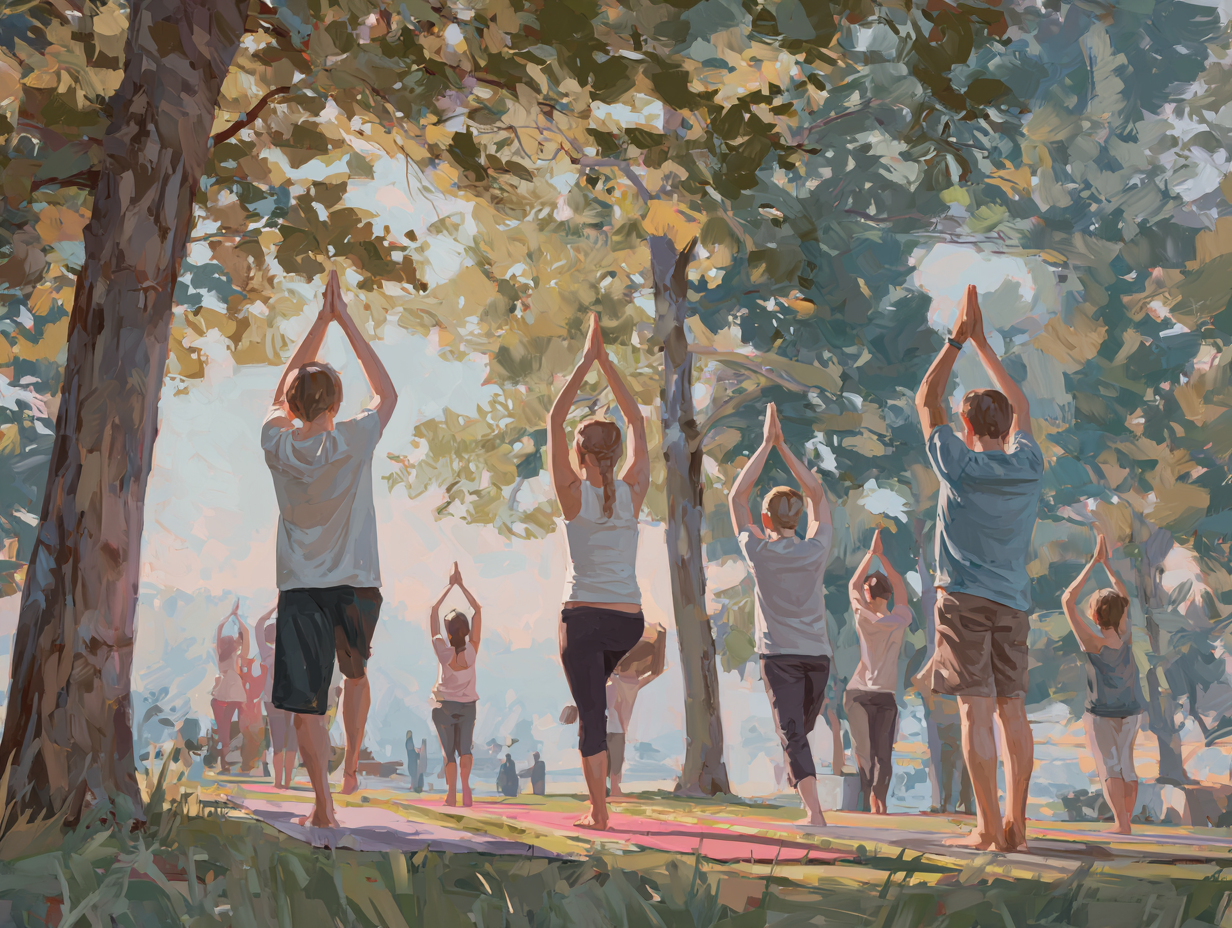 Йога на природі - жінка виконує асану на фоні гір